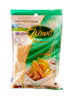 Raitip White Sesame seeds in a clear grocery bag, showing small off-white sesame seeds ready for cooking or baking.