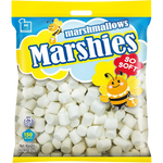 Mini white marshmallows from Markenburg Marshies confectionery snacks, shown in a clear, close-up view.