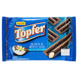 Frontier Topfer black and white duo wafer sticks, crispy confectionery snacks with layered chocolate and vanilla flavors.