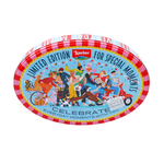 Loacker Quadratini Mix Gift Tin with assorted confectionery snacks, featuring colorful square wafer cookies in a decorative tin.