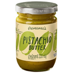 Creamy Paweenee's pistachio butter jar with a smooth texture, showcasing the natural green color of the pistachios inside.