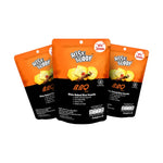 Rise Buddy Crispy Rice Snacks in a clear bowl, showing light, crunchy rice treats from the RISE BUDDY brand.