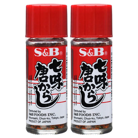 Two packs of S&B Chili Pepper, 15g each, featuring red chili peppers in clear packaging with brand labeling.