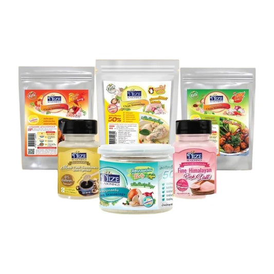NIZE Clean Seasoning Powder recommended set for diabetes, featuring two spice jars with labeled lids for healthy cooking