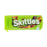 Two colorful Skittles Chewy Candy Citrus Fruit flavor packets, fruity snack from Skittles, in a dry grocery snack image.