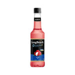 LongBeach Zero Calories Lychee Syrup bottle, dry grocery product with clear label and transparent packaging.