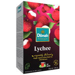 Dilmah Lychee Ceylon Black Tea drink in a clear glass, showcasing the dark tea with a lychee flavor infusion.