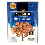 Nut Natur Sea Salt Roasted Almonds in a clear bowl, showcasing crunchy almonds coated with sea salt for a savory snack.