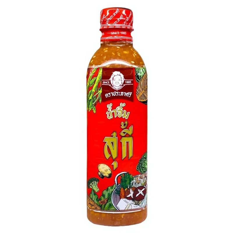 PRAPASRI Suki Sauce 500g jar, smooth and savory Thai-style dipping sauce on a white background.