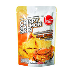 O-YUA Fish Skin Crispy Fried Salmon Crab Curry Salted Egg snack in 20g package, showing golden, crunchy fish skin snack with seafood flavor