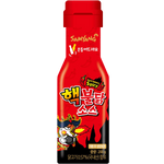 Samyang Extreme Buldak Hot Chicken Sauce bottle with label, spicy Korean hot chicken sauce for cooking or dipping.