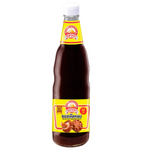 Golden Mountain Mushroom Vegetarian Sauce bottle, savory Asian grocery condiment with golden cap and label, front view.