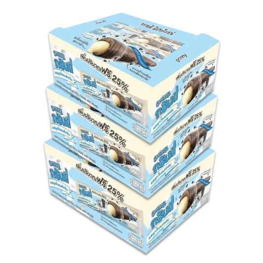 GRINNY COOKIE AND CREAM COATED SNACK FILLED WITH COOKIE AND