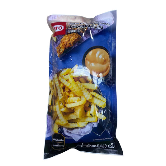 ARO cheese flavored mayonnaise in a 950g jar, showing the creamy, cheese-infused mayonnaise with a smooth texture.