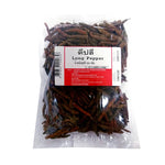 Makro Long Pepper 250g in a clear plastic container, dry grocery spice with dark brown, elongated peppercorns.