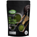 Richie Uji Matcha Powder for drinks, vibrant green powder in a bowl, ready for blending or mixing into beverages.