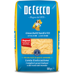 De Cecco Gnocchetti Sardi pasta, Italian grocery product, close-up of the small, ridged pasta shapes in a bowl.