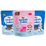 Mini sandwich cookies from TINY BITE, featuring layered confectionery snacks with cream filling on a plate