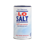 Lo Salt salt alternative package, a grocery product with a white container and label, designed for low-sodium cooking.