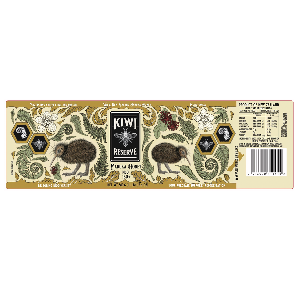 Kiwi Reserve NZ Monofloral Manuka Honey MGO 150+