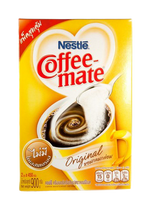 Nestle Coffee Mate cream powder box for coffee, creamy drink enhancer, with white and blue packaging visible in the image.