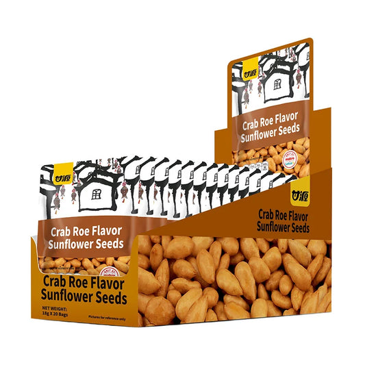 GAIN YUM Sunflower Seeds Crab Roe Flavor 360g bag with sunflower seeds visible inside, showing packaging and seed texture.