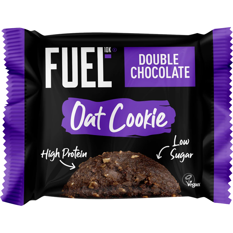 Fuel Double Chocolate & Oat Cookie, healthy snack with rich chocolate chunks and oats, shown in the product image.