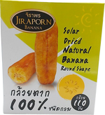 Jiraporn sun dried natural banana bakery product, showing golden dried banana slices on a neutral background.