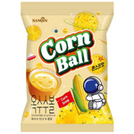 Samjin Corn Ball confectionery snack showing golden, crispy corn snack balls in a close-up view.