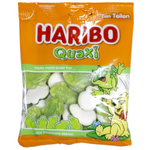 Haribo Quaxi Froschil confectionery snacks featuring colorful, frog-shaped gummy candies in bright hues.