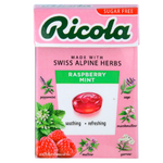 Ricola Raspberry Mint Sugarfree confectionery snack featuring raspberry and mint flavors in a colorful package.