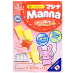 Morinaga Manna Strawberry Wafer, a confectionery snack with crispy wafers and strawberry-flavored filling, shown in the image.