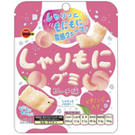 Bourbon Sharimoni Gummi Peach Aji confectionery snacks in colorful gummy peach shapes and vibrant packaging.