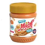 Creamy Mash Peanut Butter in a jar, smooth texture and rich flavor, perfect for spreading on bread or snacks.