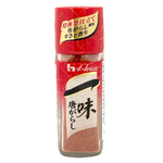 House Ichimi Togarashi Japanese chili pepper spice in a jar, used for adding heat and flavor to dishes.