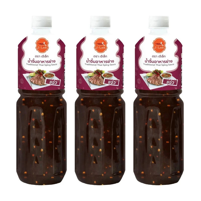 Three bottles of J-LEK grilled food dipping sauce in 1180g packs, showing the dark sauce with label details.