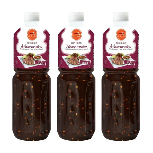 Three bottles of J-LEK grilled food dipping sauce in 1180g packs, showing the dark sauce with label details.