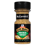McCormick Montreal Chicken seasoning jar with label, showcasing spices used for flavorful grilled or roasted chicken dishes.