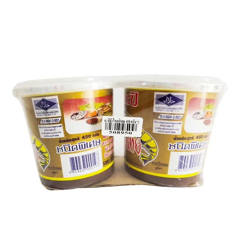 Kung Thai Thai Shrimp Paste, 450g, in a jar with a red lid, showcasing the traditional Thai seafood condiment.