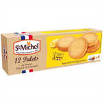 St Michel French shortbread cookies on a plate, showcasing golden, flaky confectionery snacks with a buttery texture.
