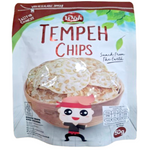 Woh Tempeh Chips Original, crunchy confectionery snack with crispy tempeh pieces in original flavor, served in a bowl.
