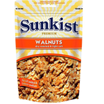 Sunkist dry roasted and light salted walnuts in a clear bowl, showcasing the crunchy, seasoned snack.