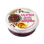 Makro pitted olives in brine jar, 185g, dry grocery product with green olives visible in clear glass jar.