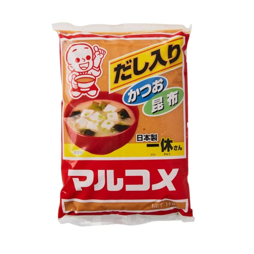 Marukome Frozen Ikkyu San Miso 1kg jar showing the traditional Japanese miso paste in a clear container