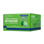Mybacin Zinc Lemon 10-tablet pack of dry grocery snacks, featuring lemon-flavored zinc lozenges on a sheet with 20 individual tablets.