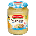 Jar of Hengstenberg Sauerkrout Bavarian style, traditional German fermented cabbage in a glass container.