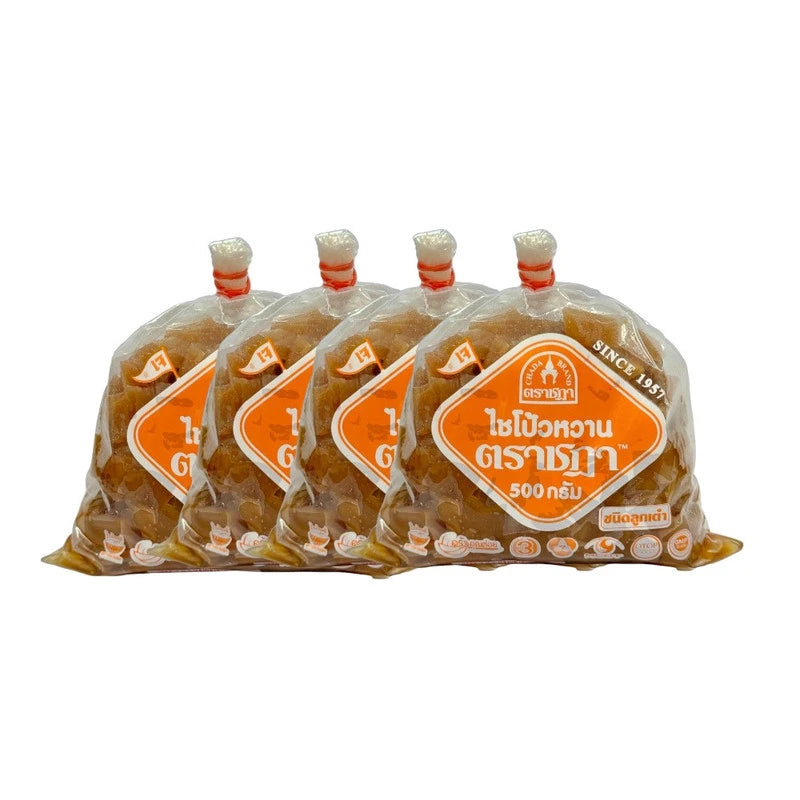Three bags of Chada Sweet Diced Pickled Radish, 500g each, showing bright yellow pickled radish pieces in clear packaging.