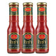 Three bottles of ROZA Tomato Ketchup, 300g each, with vibrant red ketchup visible in clear glass bottles.