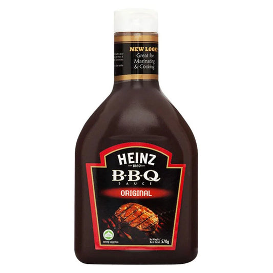 HEINZ Original Barbeque Sauce 570g bottle with dark, rich sauce visible through the transparent label.