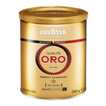 Lavazza Qualità Oro ground coffee in a bag, ready for brewing, showcasing the Italian coffee brand and rich coffee grounds.